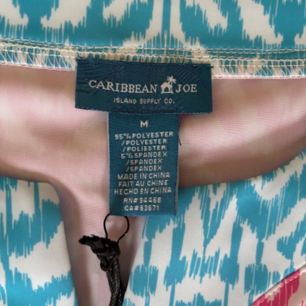 Caribbean Joe NWT Pink White Tropical Print V Neck UPF 50+ Dress Medium - Picture 6 of 6